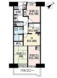 UR都市機構プロムナード北松戸2号棟 3DKの間取図画像