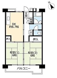 UR都市機構梨香台団地3号棟 2DKの間取図画像