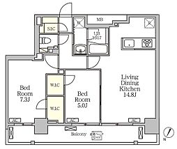 ジオエント白金台 9階2LDKの間取り