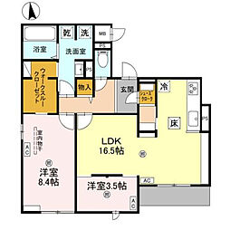 クラシスト千里丘上 2階2LDKの間取り