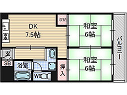 北邑ビル 2DKの間取図画像
