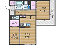 めぞん西田中 1階2LDKの間取り