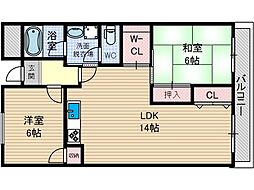 ファミールシーダ 3階2LDKの間取り