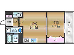 アート茨木 2階1LDKの間取り