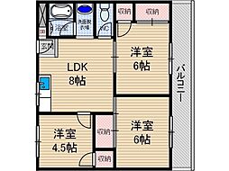 グロリア白川 3DKの間取図画像