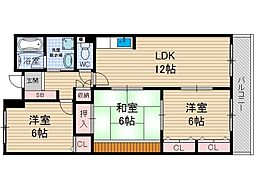 プランドール南茨木 3LDKの間取図画像
