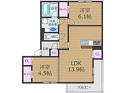 D-residence南茨木 2LDKの間取図画像