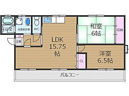 西町ハイツ 2LDKの間取図画像