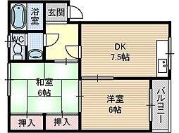 上穂ロイヤルハイツ 2DKの間取図画像