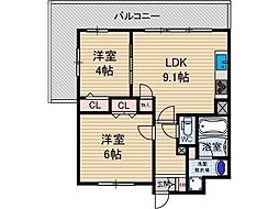 ロアールF 2LDKの間取図画像