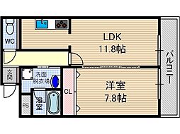 ヴィーブル 1LDKの間取図画像