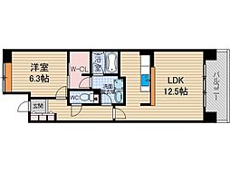 UR都市機構茨木学園町3号棟 1LDKの間取図画像