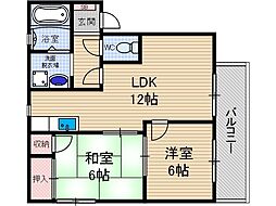 ラクシュミー鳥飼G棟 2LDKの間取図画像