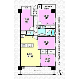 パレステージ中神 4LDKの間取図画像