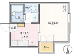 メゾン乾 202号室 2階1Kの間取り