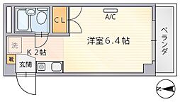パセオ花月 4階ワンルームの間取り