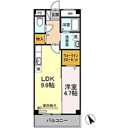 リリベール 2階1LDKの間取り