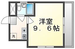 コーポリバーサイド 2階1Kの間取り
