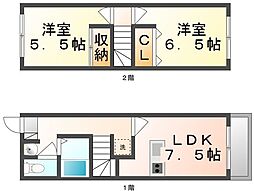 レオパレス新名 1階2DKの間取り