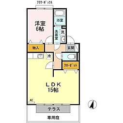 エスポワールメゾンB 1階1LDKの間取り