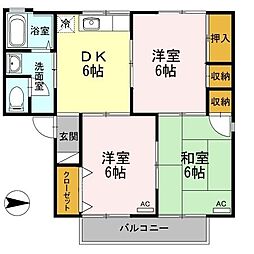 セジュールKEI A/B　B棟 1階3DKの間取り