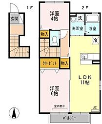 サント　カンパーニュ 2階2LDKの間取り