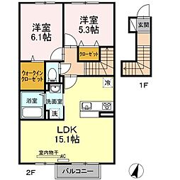 セジュール澄II　Ｂ 2階2LDKの間取り