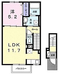 メゾン　サンフラワ―A 2階1LDKの間取り