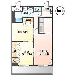 グレイスヴィラ　Ａ棟 3階2LDKの間取り