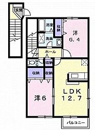 イースト丸亀　A 2階2LDKの間取り