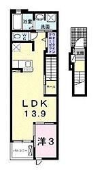 ジャダハウス丸亀C 2階1LDKの間取り