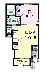 ベルエア木太Ｃ 1階1LDKの間取り