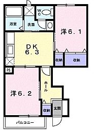 フローラ・フラッツ　C 1階2DKの間取り