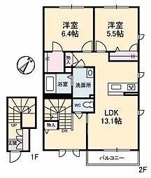 シャーメゾン　アルージュ 1階2LDKの間取り