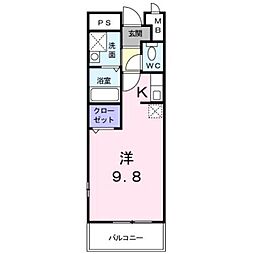 パークサイド今里 2階1Kの間取り