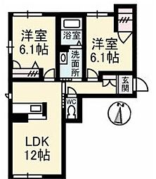シャーメゾン元町 2階2LDKの間取り