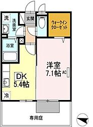リースランド上林A 2階1DKの間取り