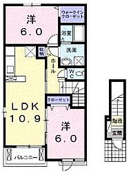 アクア　フロッソＡ 2階2LDKの間取り