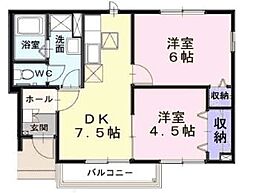 パーク・アベニューC 1階2DKの間取り