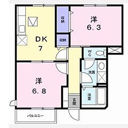 グリーンダイヤ村瀬　Ｂ棟 1階2DKの間取り