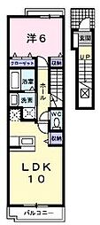 レガシーガーデンIII 2階1LDKの間取り