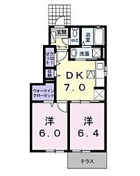 ベル・グラースII 1階2DKの間取り