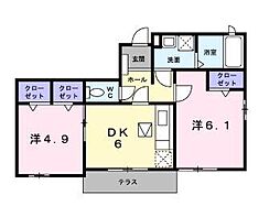 レザン・ラブールB 1階2DKの間取り