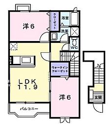 アルカンシェルＢ 2階2LDKの間取り