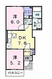 エスペランサK＆R　R 1階2DKの間取り
