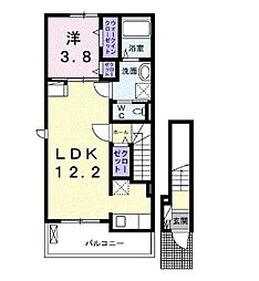 ラペシュ・クオーレ 2階1LDKの間取り