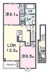 ルーベル宇多津IIID 2階2LDKの間取り