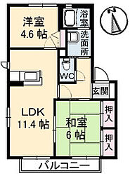 ウッディコート成美　B棟 1階2LDKの間取り