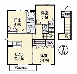 フロンティア綾川　Ｂ棟 2階3LDKの間取り