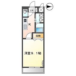 ウエストゲート 1階1Kの間取り